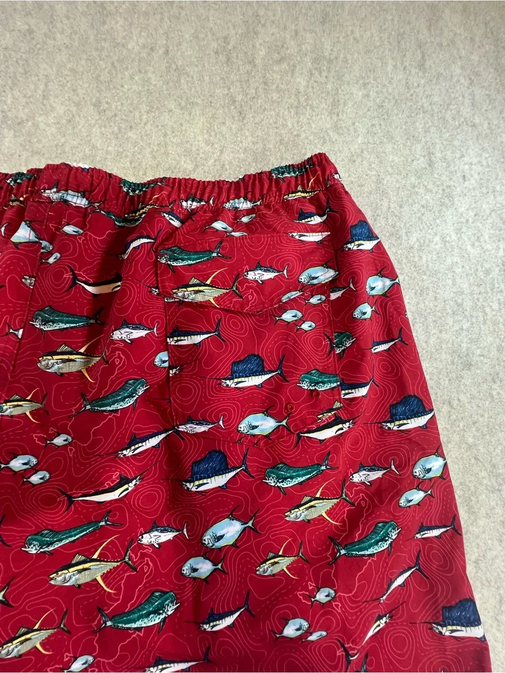 Ocean Coast Mens 2XLT Red Fish Print Swim Trunks Board Shorts